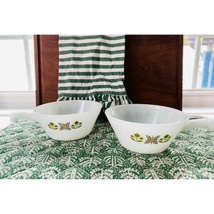 Anchor Hocking Fire King Cereal Bowls Set of 2 Forest Fawn Pattern Milk Glass